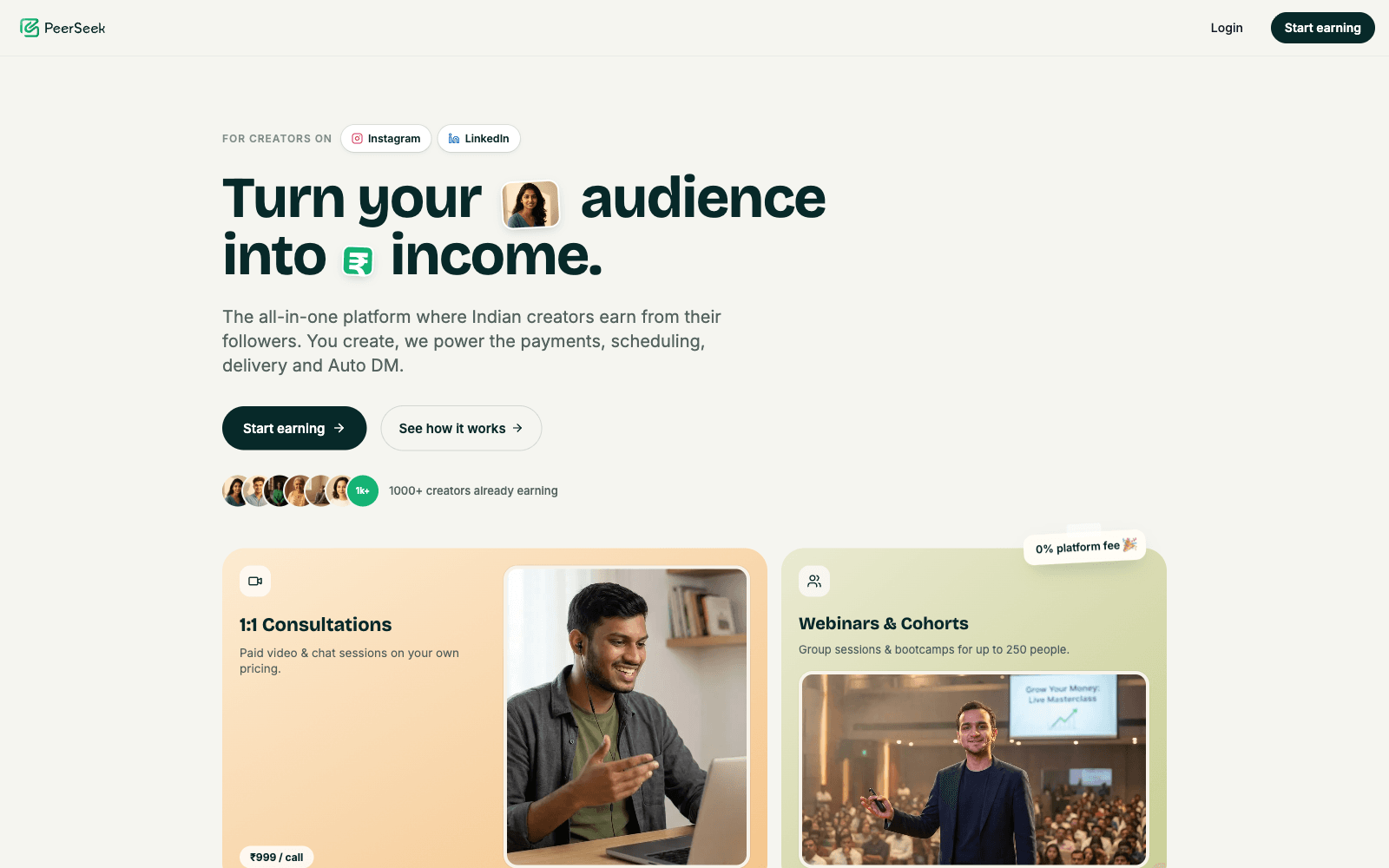 PeerSeek: Creator monetization